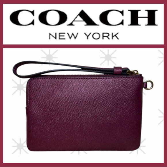 Coach Wristlet in Black Cherry New Corner Zip Wristlet sparkly purple red NWOT - Picture 8 of 9